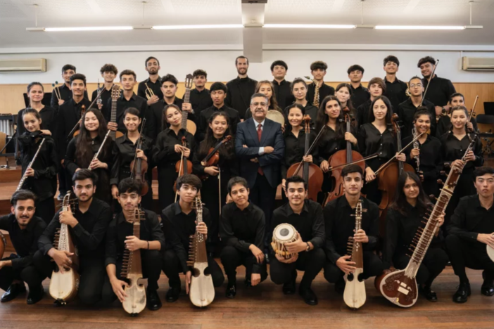 The Afghan Youth Orchestra with its founder, Ahmad Sarmast.