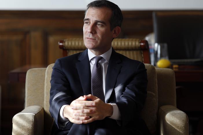 Eric Garcetti, then the mayor of Los Angeles, during an interview in his office at City Hall in Los Angeles on Jan. 13, 2015.