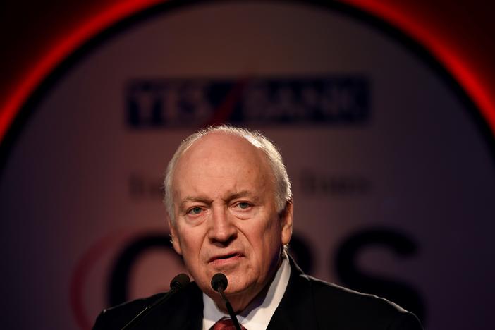 Former Vice President Dick Cheney speaks at the Global Business Summit in the Indian capital New Delhi on March 27, 2017.