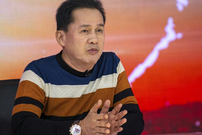 Apollo Quiboloy is shown on his talk show on May 23, 2016, in Davao City, southern Philippines.