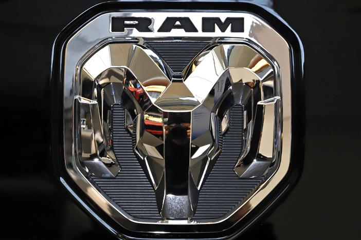A 2020 photo shows the Ram truck logo at the 2020 Pittsburgh International Auto Show in Pittsburgh.