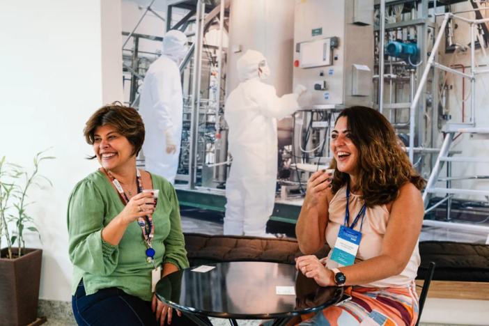Patricia Neves (left) and Ana Paula Ano Bom take a break at the institute in Rio de Janeiro where they work. The two scientists say they've been inseparable since they met in college. Now their friendship has made it possible to launch a remarkable partnership to make mRNA vaccines accessible to the world.