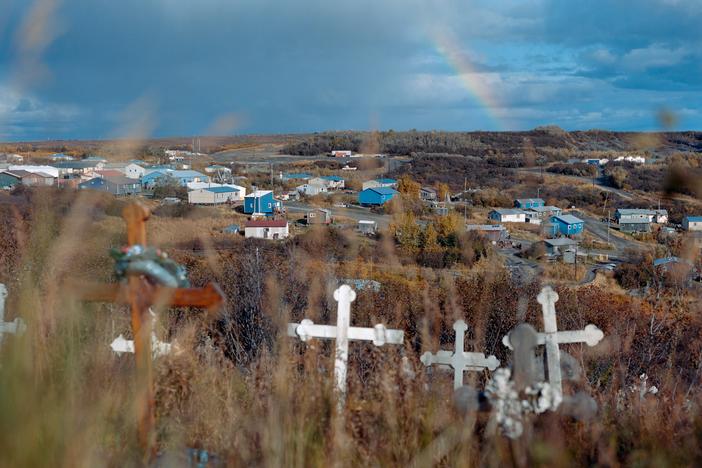 Sunrise view from the cemetery in Mountain Village, a community in Alaska’s Yukon-Kuskokwim Delta, the morning after Drake “Clayton” Wilde’s burial. Wilde was only 19 years old when he died by suicide, following a number of local teens who have taken their lives in recent years.