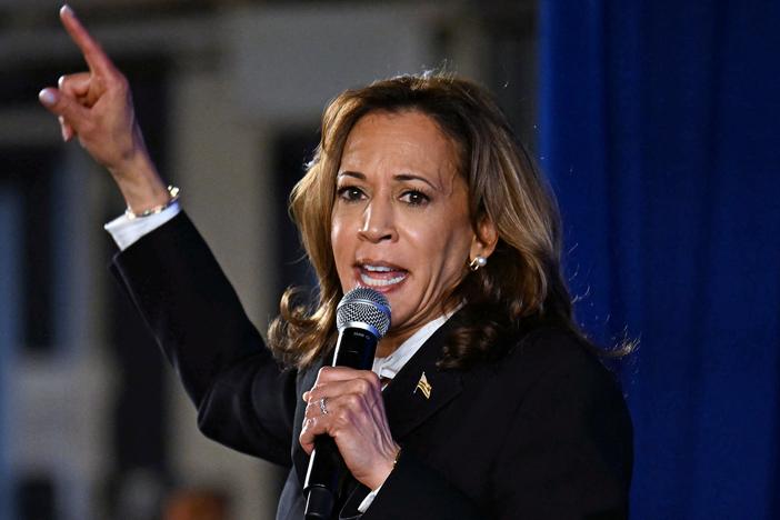 Kamala Harris speaks at a watch party after the presidential debate on Tuesday night.