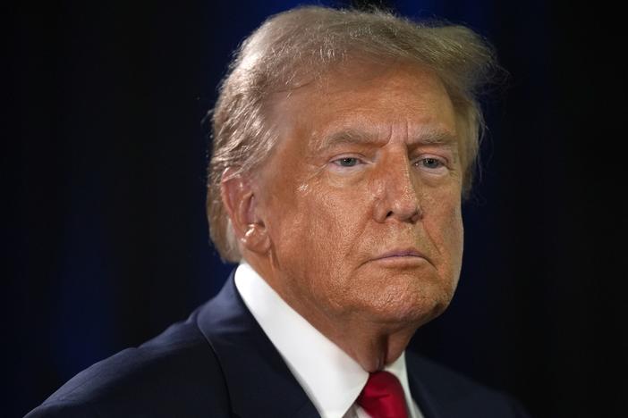 Former President Donald Trump, the Republican presidential nominee, speaks to reporters after the presidential debate with Vice President Harris, the Democratic presidential nominee, on Sept. 10 in Philadelphia.