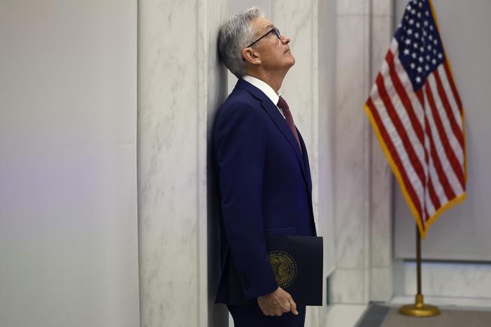 Fed Chair Jerome Powell prepares to deliver remarks at a conference on Nov. 8, 2023, in Washington, D.C. The Fed is set to cut interest rates for the first time since 2001 on Wednesday — but will need to decide on the size of the move.