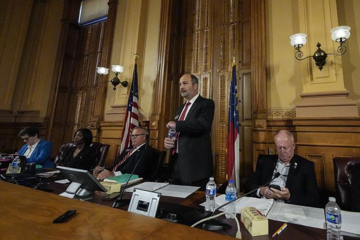 Georgia's State Election Board members meet to discuss proposals for election rule changes at the state capitol in Atlanta Friday.