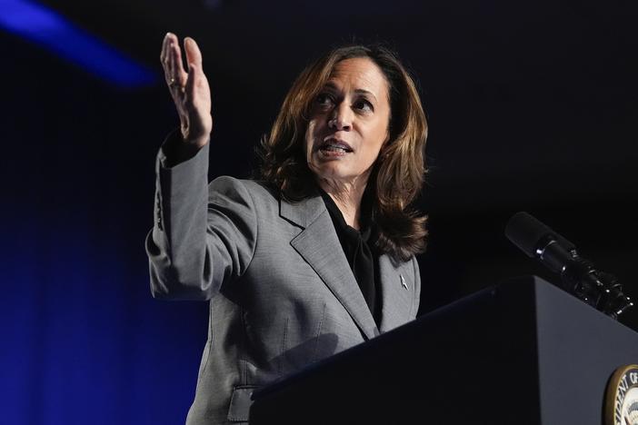 Vice President Harris, the Democratic presidential nominee, speaks during a campaign event Friday in Atlanta.