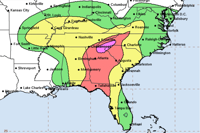 The impacts of Hurricane Helene are expected to be felt far inland, as shown by this map of flash flooding risks.