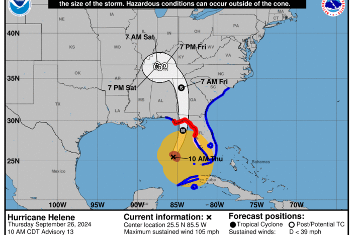 Hurricane Helene is forecast to hit Florida's northwestern coast late Thursday, then bring heavy rain and wind inland over the coming days.