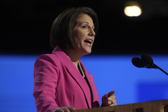 Sen. Catherine Cortez Masto, D-Nev., speaks during the Democratic National Convention Wednesday, Aug. 21, 2024, in Chicago.