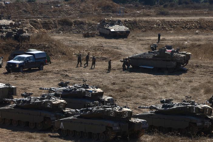 Israeli soldiers are deployed in the Upper Galilee region of northern Israel near the border with Lebanon on Sunday.