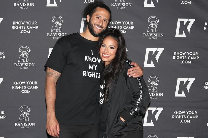 Colin Kaepernick and Nessa Diab pose for a portrait.