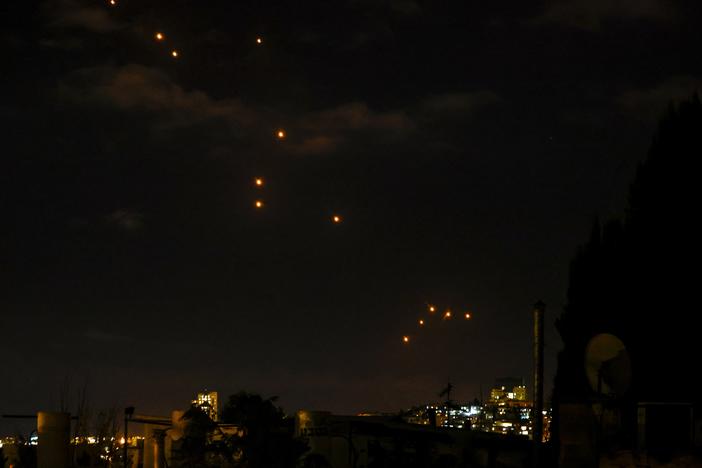 This picture shows projectiles above Jerusalem on Tuesday. Iran said it launched a missile attack at Israel in response to the killing of Hezbollah chief Hassan Nasrallah and other militant leaders last week.