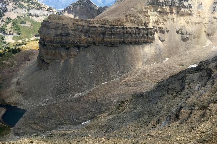 View from above of the Timpanogos rock glacier in the Wasatch range in north-central Utah.<br>