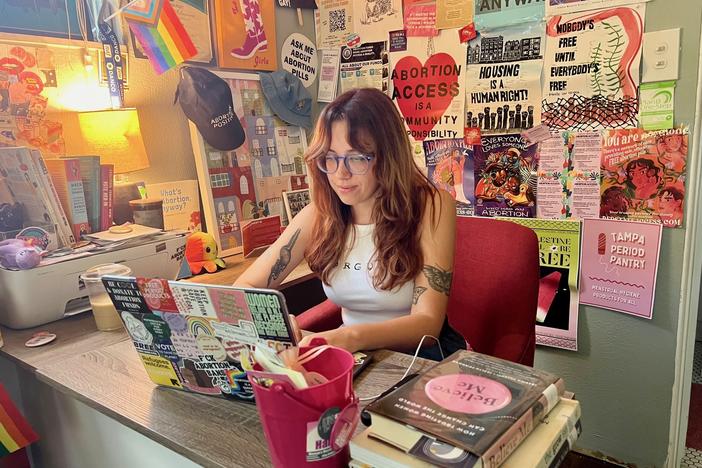 Bree Wallace works for the Tampa Bay Abortion Fund. The group uses donations to help people pay for abortion care in Florida, and to travel to other states, but has struggled financially to keep up with the demand. <br>