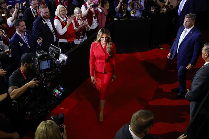 "Why should anyone other than the woman herself have the power to determine what she does with her own body?" Melania Trump asks in her new memoir, according to an early excerpt published by <em>The Guardian</em>. The former first lady is seen here at the Republican National Convention in Milwaukee on July 18.