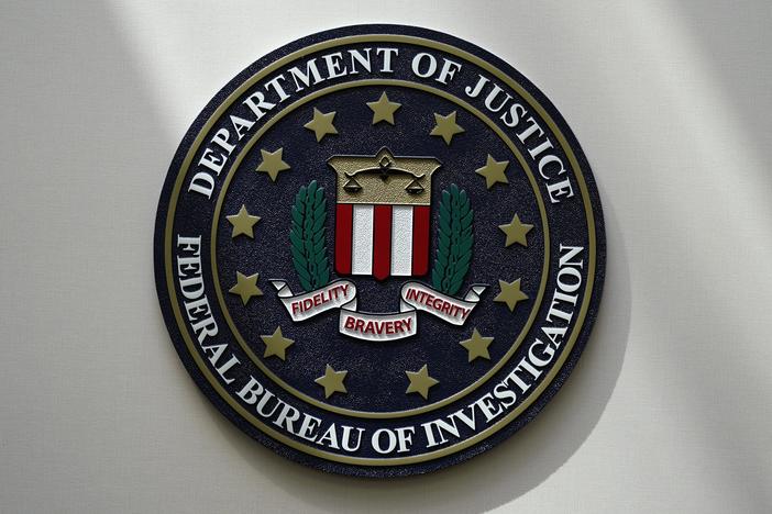 An FBI seal is seen on a wall on Aug. 10, 2022, in Omaha, Neb.