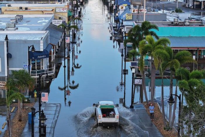 Flood waters inundated the main street in Tarpon Springs, Florida after Hurricane Helene passed offshore. A new study finds that Helene was more powerful, rainier, and significantly more likely because of climate change.