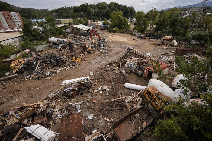Debris seen in the aftermath of Hurricane Helene on September 30, in Asheville, N.C.
