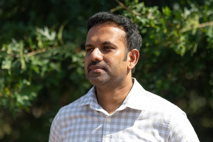 Kannan Udayarajan, chair of the Forsyth County Democrats, is canvassing his community leading up to the November election in Suwannee, Georgia on October 4, 2024. Udayarajan says it's important for the South Asian community to get out to vote and support Vice President Kamala Harris.