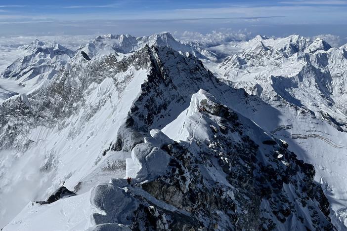 The Himalayas are seen from the summit of Mount Everest in Nepal on May 31, 2021.