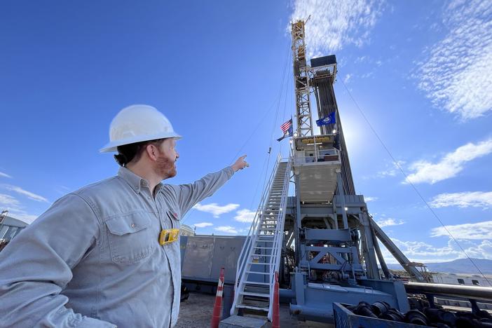 Tim Latimer, CEO of Fervo Energy, at one of the company's enhanced geothermal drill rigs in Beaver County, Utah