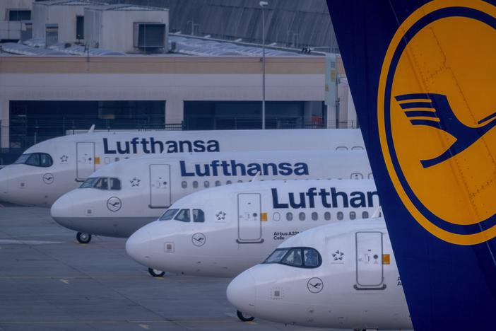 Lufthansa aircraft are pictured in Frankfurt, Germany, in March. The airline has agreed to pay a $4 million civil rights penalty by the U.S. Department of Transportation.