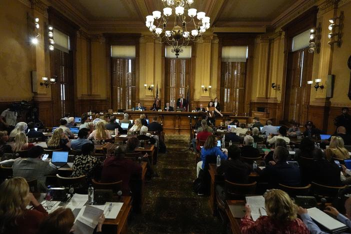 Georgia's State Election Board members discuss proposals for election rule changes on Sept. 20 in Atlanta.