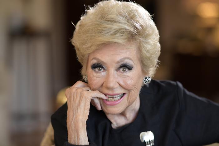 Actress Mitzi Gaynor poses in her apartment in Beverly Hills, Calif., on May 26, 2021. Gaynor, among the last survivors of the so-called golden age of the Hollywood musical, died of natural causes in Los Angeles on Thursday. She was 93.