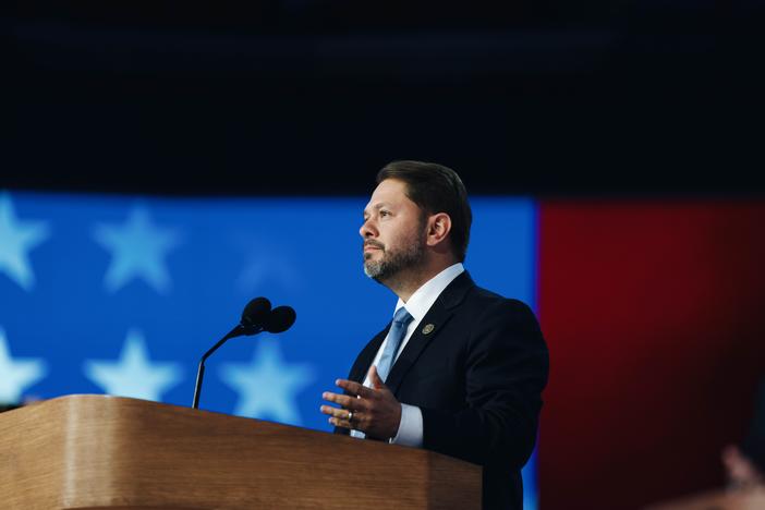 Ruben Gallego speaks on August 22, 2024, the final night of the DNC.