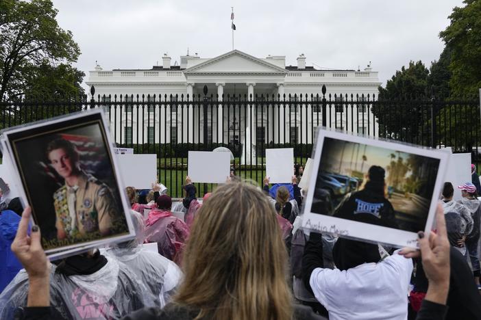 People protested in front of the White House in September 2023 to raise awareness of opioid-related deaths. A year later, the number of fentanyl-related deaths in the U.S. has dropped sharply.