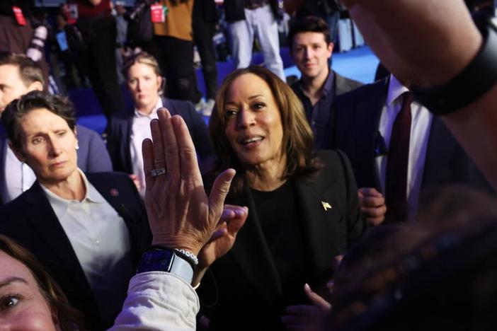 Vice President Harris, the Democratic presidential nominee, campaigns in Waterford, Mich., on Friday. Harris made numerous stops in the state as former President Donald Trump held a rally in Detroit. Early voting begins on Saturday in Michigan.