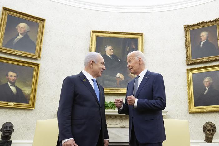 President Biden, right, talks with Israeli Prime Minister Benjamin Netanyahu, left, in the Oval Office of the White House in Washington, July 25, 2024.