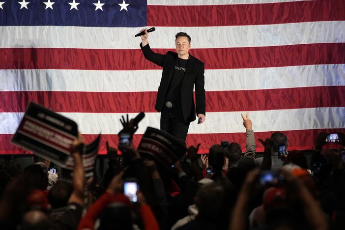 Elon Musk speaks as part of a campaign town hall in support of Republican presidential nominee and former President Donald Trump in Folsom, Pa., on Thursday.
