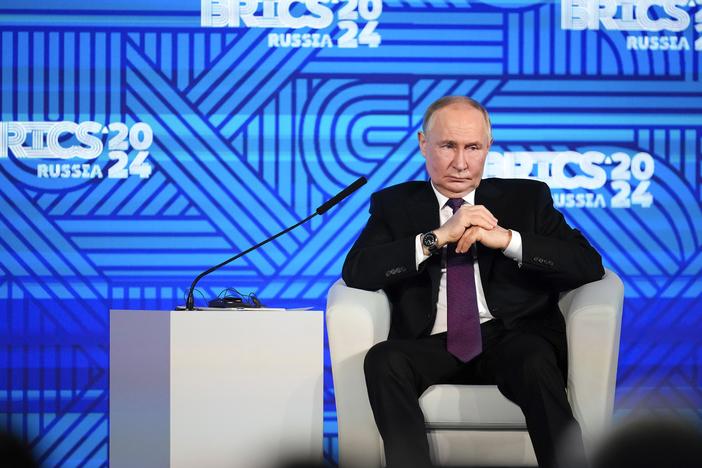 Russian President Vladimir Putin attends the BRICS business forum in Moscow, Russia, on Oct. 18, 2024.