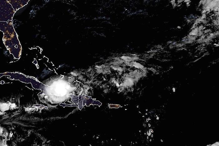 This satellite image from the National Oceanic and Atmospheric Administration taken on the evening of Sunday, Oct. 20, 2024, shows Hurricane Oscar.