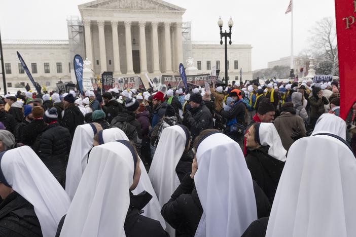 Demonstrators participate in the March For Life anti abortion rally in front of the US Supreme Court in Washington, DC on January 19, 2024.