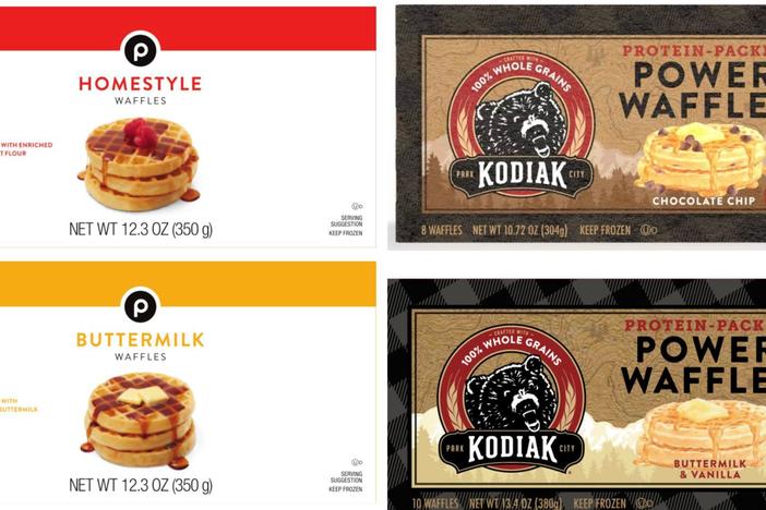 Screenshots of some of the waffle products named in the recall.