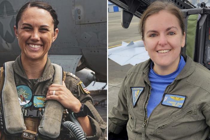 This combination of undated photos released by the U.S. Navy shows left to right; Lt. Serena Wileman, a Naval Aviator, and Lt. Commander Lyndsay Evans, a Naval Flight Officer.