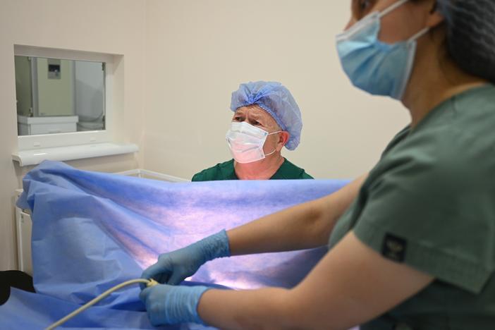 Dr. Stefan Khmil performs artificial insemination on a patient in his Clinic of Prof. Stefan Khmil in Ternopil, Ukraine, on July 12.