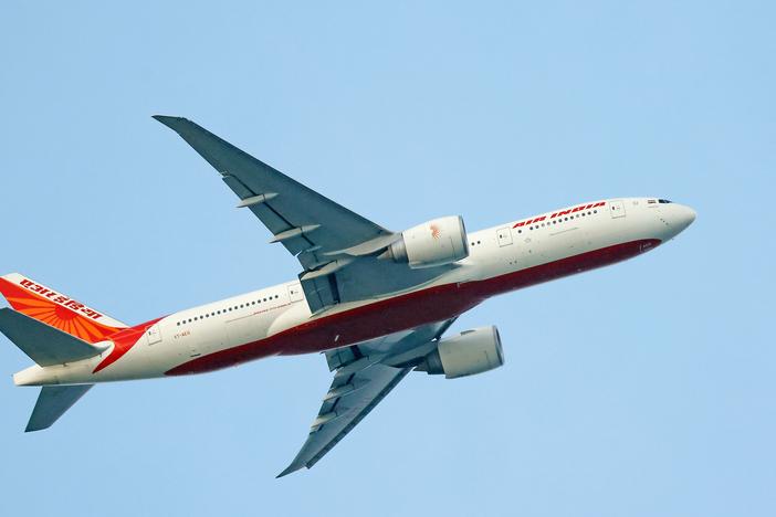 An Air India airlines jet is pictured in September 2023 in Lido Beach, N.Y. The airline was one of many affected by hoax bomb threats over the past week.