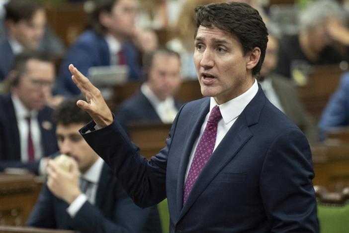 Canada Prime Minister Justin Trudeau rises during Question Period in Ottawa, Tuesday, Oct. 22, 2024.
