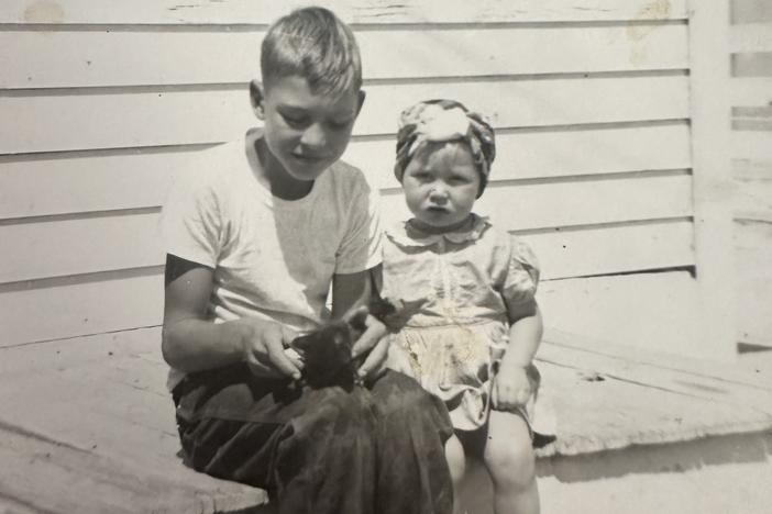 Pat Rush (right) with her brother in Arkansas circa late 1930s.