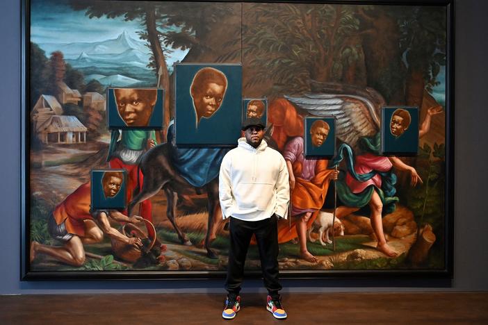 Artist Titus Kaphar has a new film out called<em> Exhibiting Forgiveness. </em>He's shown above with his artwork <em>From Whence I Came, </em>ahead of his 2022 exhibition at the Gagosian, Grosvenor Hill gallery in London.