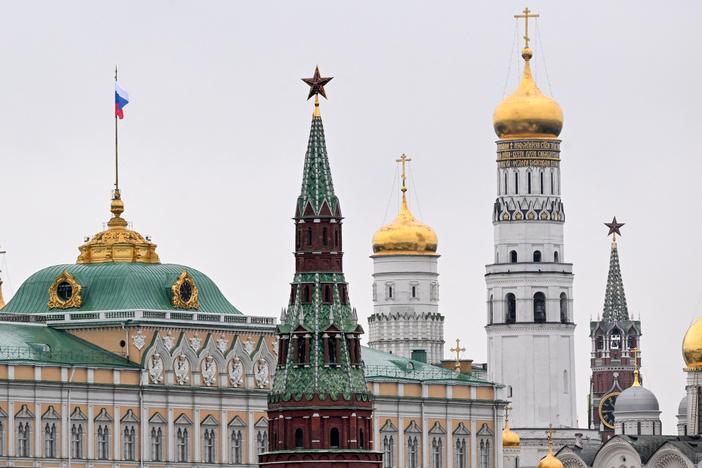 A general view to the Kremlin towers and Ivan the Great cathedral in May 2024. U.S. intelligence officials say Russia was behind an attempt to spread baseless claims about Democratic vice presidential candidate Tim Walz.