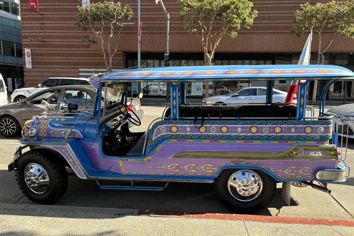 This renovated jeepney, built in 1946, tours people around the Filipino Cultural District in San Francisco.