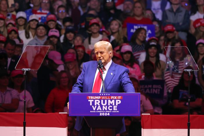 Republican presidential nominee, former U.S. President Donald Trump, speaks at a campaign rally at Madison Square Garden on Sunday in New York City.