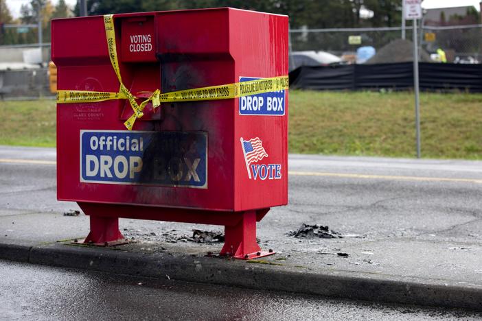 A ballot drop box in in Vancouver, Wash., was set ablaze early Monday morning, destroying hundreds of ballots.
