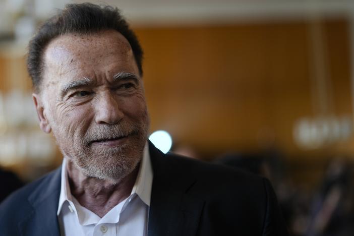 Former California governor and actor Arnold Schwarzenegger arrives for a ceremony to receive a honorary doctorate by the Hertie School, a university of governance, in Berlin, Germany, Tuesday, Sept. 17, 2024.